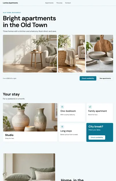A site generated for Lumina Apartments, Stays