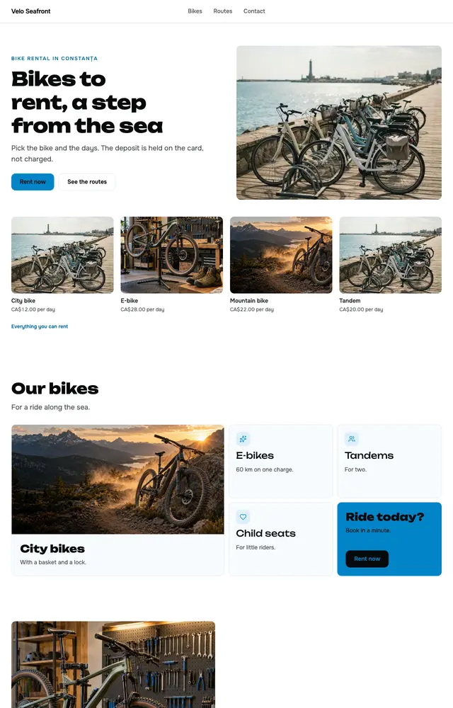 Site généré pour Velo Seafront, Locations