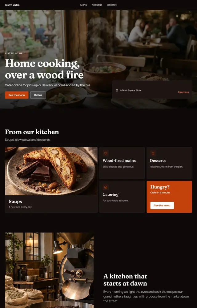 A site generated for Bistro Vatra, Restaurants