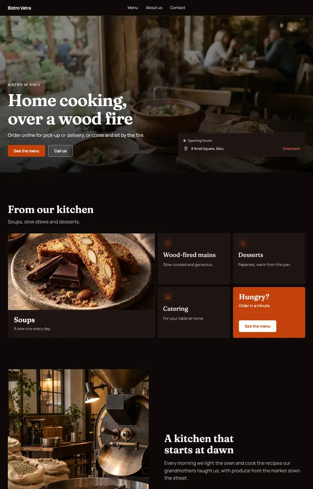 Site généré pour Bistro Vatra, Restaurants