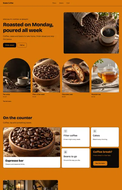 A site generated for Boabe Coffee, Restaurants
