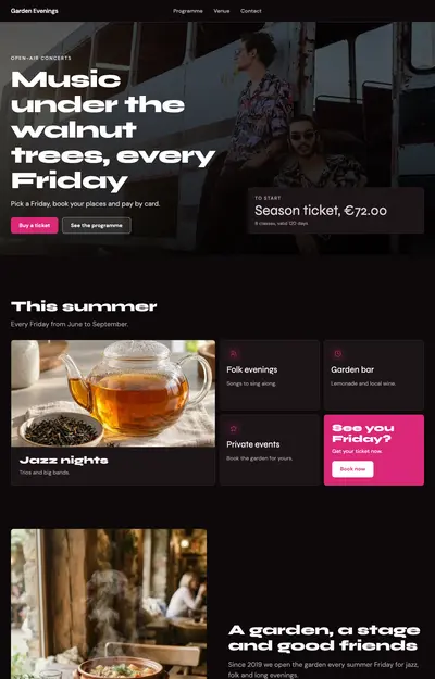 A site generated for Garden Evenings, Events