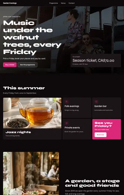 A site generated for Garden Evenings, Events