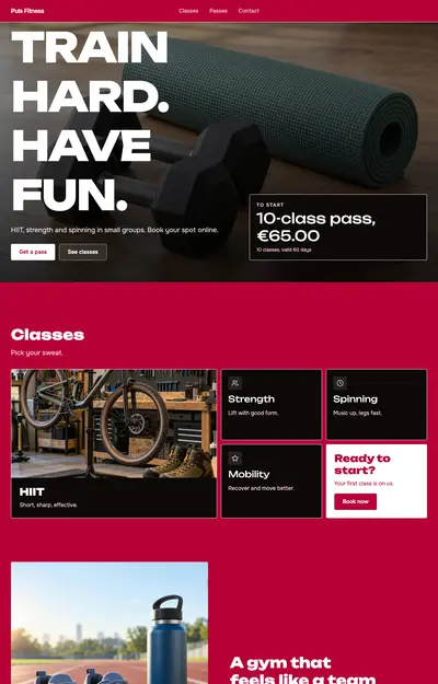 A site generated for Puls Fitness, Classes and courses