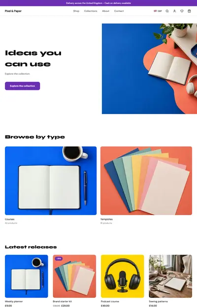 A site generated for Pixel & Paper, Online stores