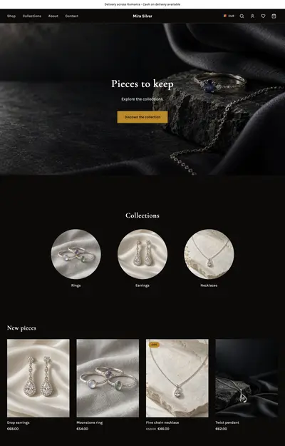 A site generated for Mira Silver, Online stores