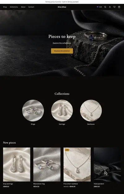A site generated for Mira Silver, Online stores