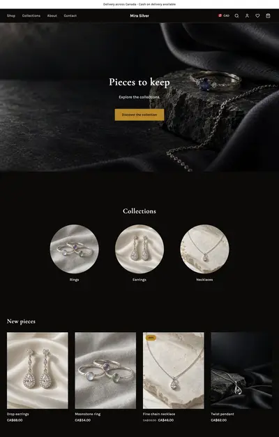 A site generated for Mira Silver, Online stores