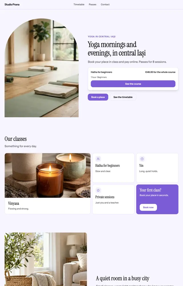 A site generated for Studio Prana, Classes and courses